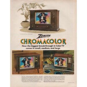 Zenith Chromacolor Color Television Breakthrough Vintage TV Print Ad 1970
